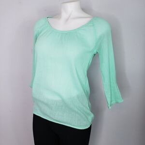 Old Navy mint green gauze top sleeve 3/4 elastic hem XS